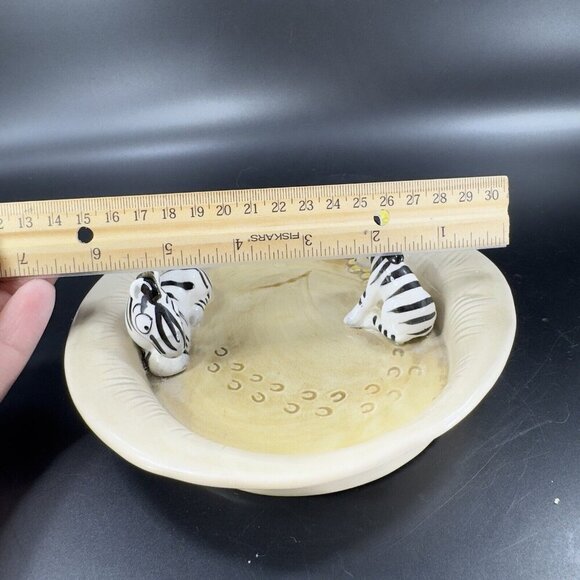 Whimsical Ceramic Ashtray Dish With 3D Raised Zebra Animals Marked On Bottom VTG - Picture 6 of 14
